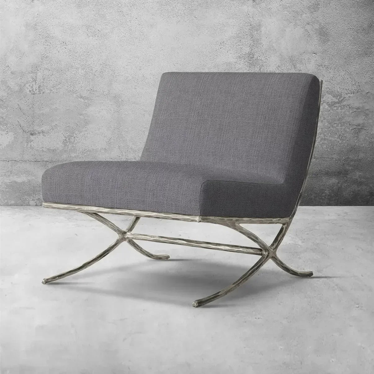 Hand-Forged Metal X-base Leather Slipper Chair