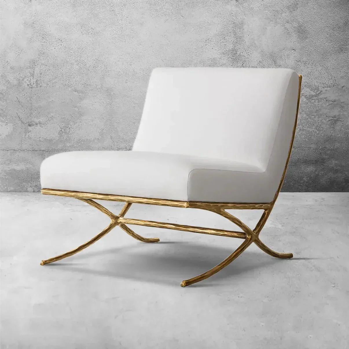 Hand-Forged Metal X-base Leather Slipper Chair