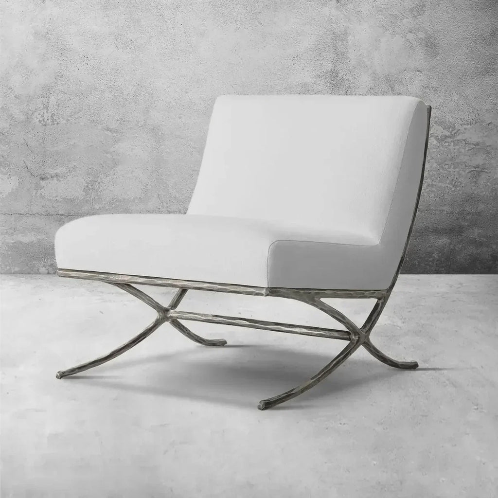 Hand-Forged Metal X-base Leather Slipper Chair