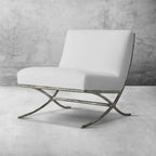 Hand-Forged Metal X-base Leather Slipper Chair