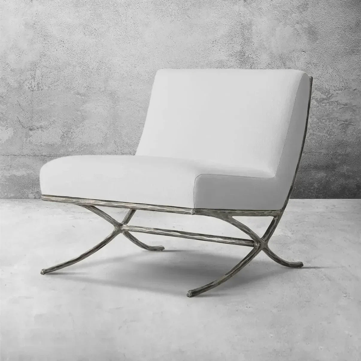 Hand-Forged Metal X-base Leather Slipper Chair