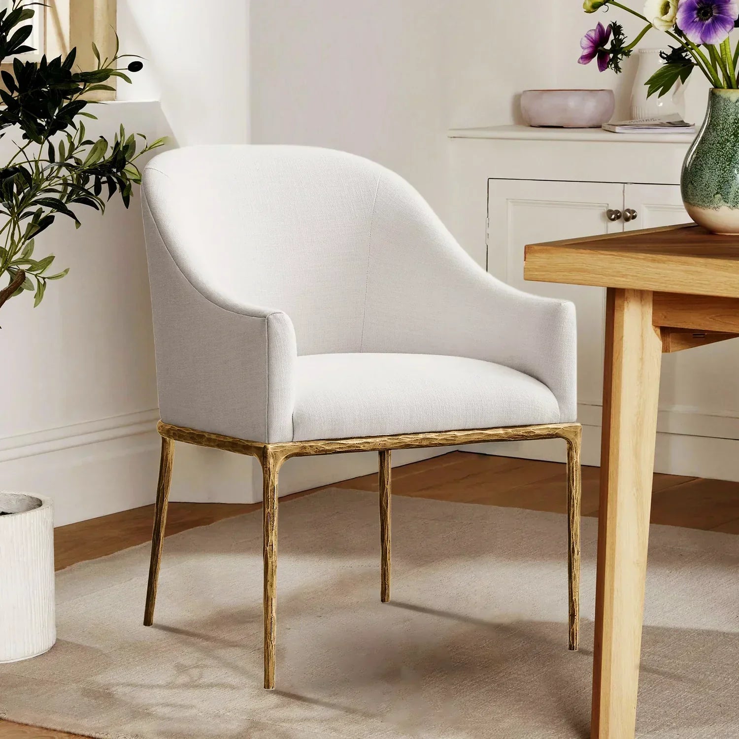 Hand-Forged Metal Slope Fabric Dining Armchair