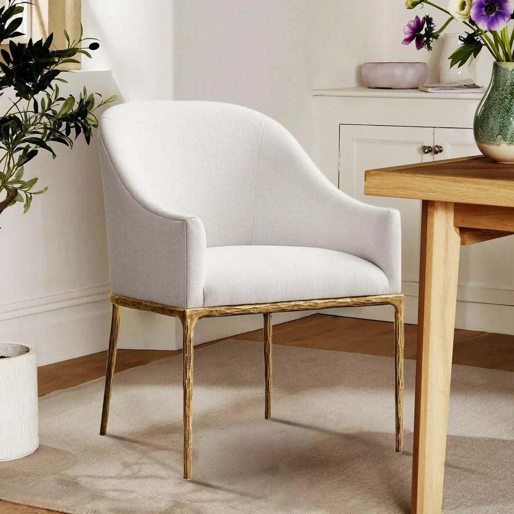 Hand-Forged Metal Slope Fabric Dining Armchair