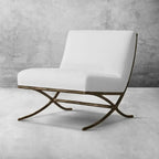 Hand-Forged Metal X-base Leather Slipper Chair