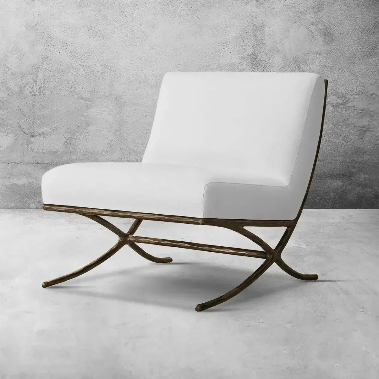 Hand-Forged Metal X-base Leather Slipper Chair