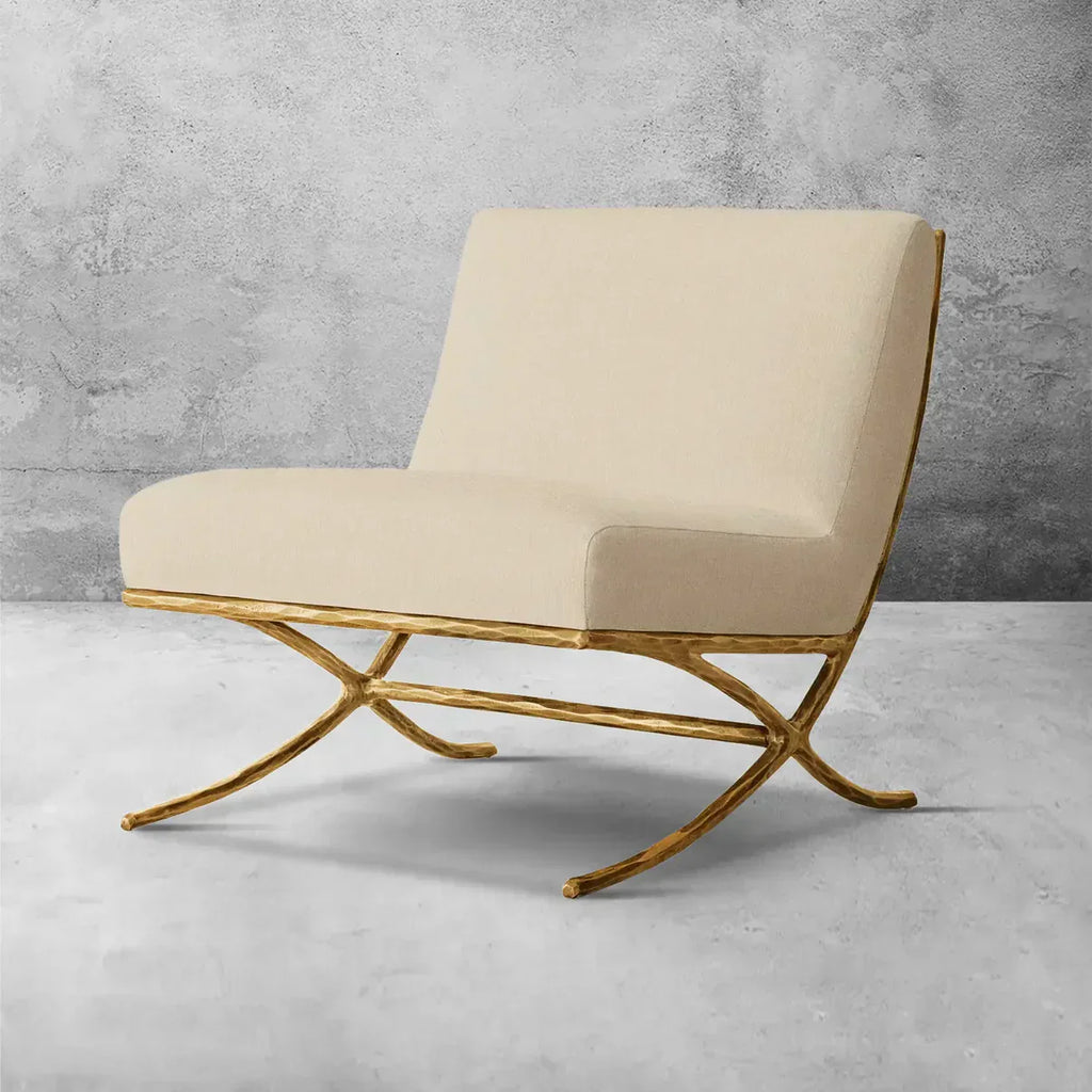 Hand-Forged Metal X-base Leather Slipper Chair