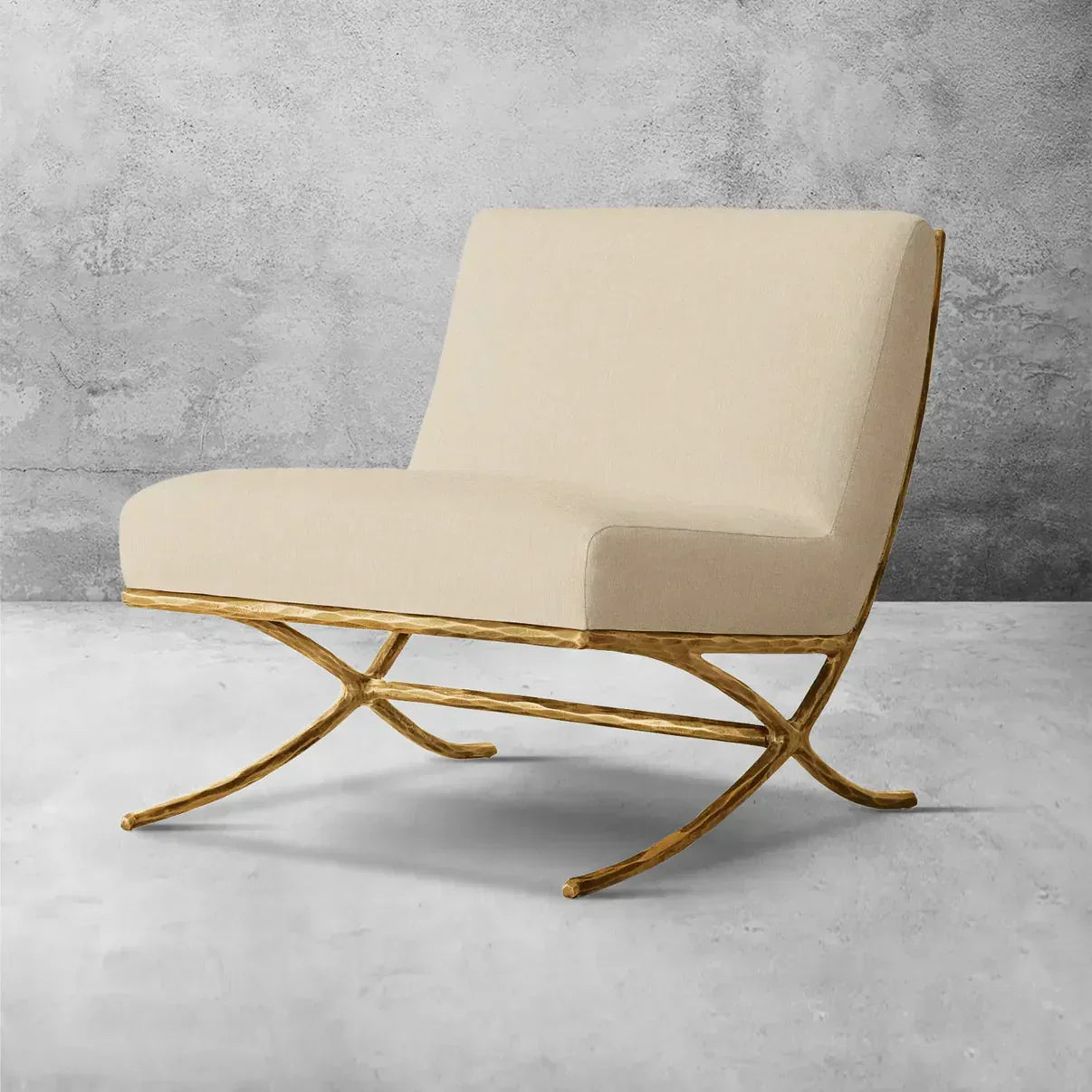 Hand-Forged Metal X-base Leather Slipper Chair