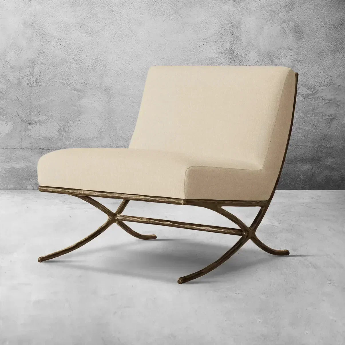 Hand-Forged Metal X-base Leather Slipper Chair