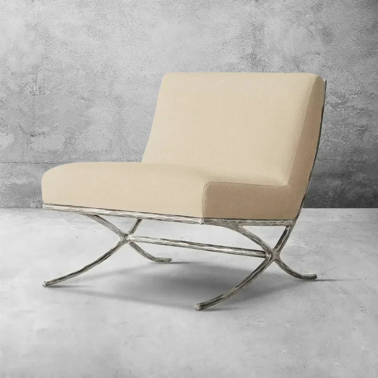 Hand-Forged Metal X-base Leather Slipper Chair