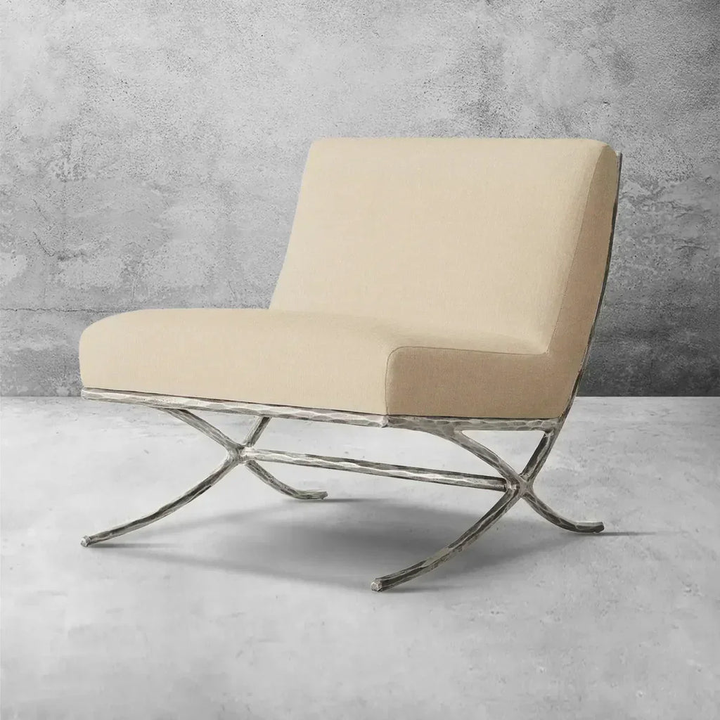 Hand-Forged Metal X-base Leather Slipper Chair