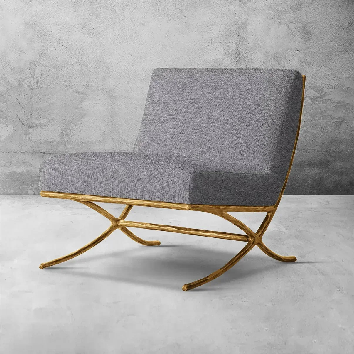 Hand-Forged Metal X-base Leather Slipper Chair