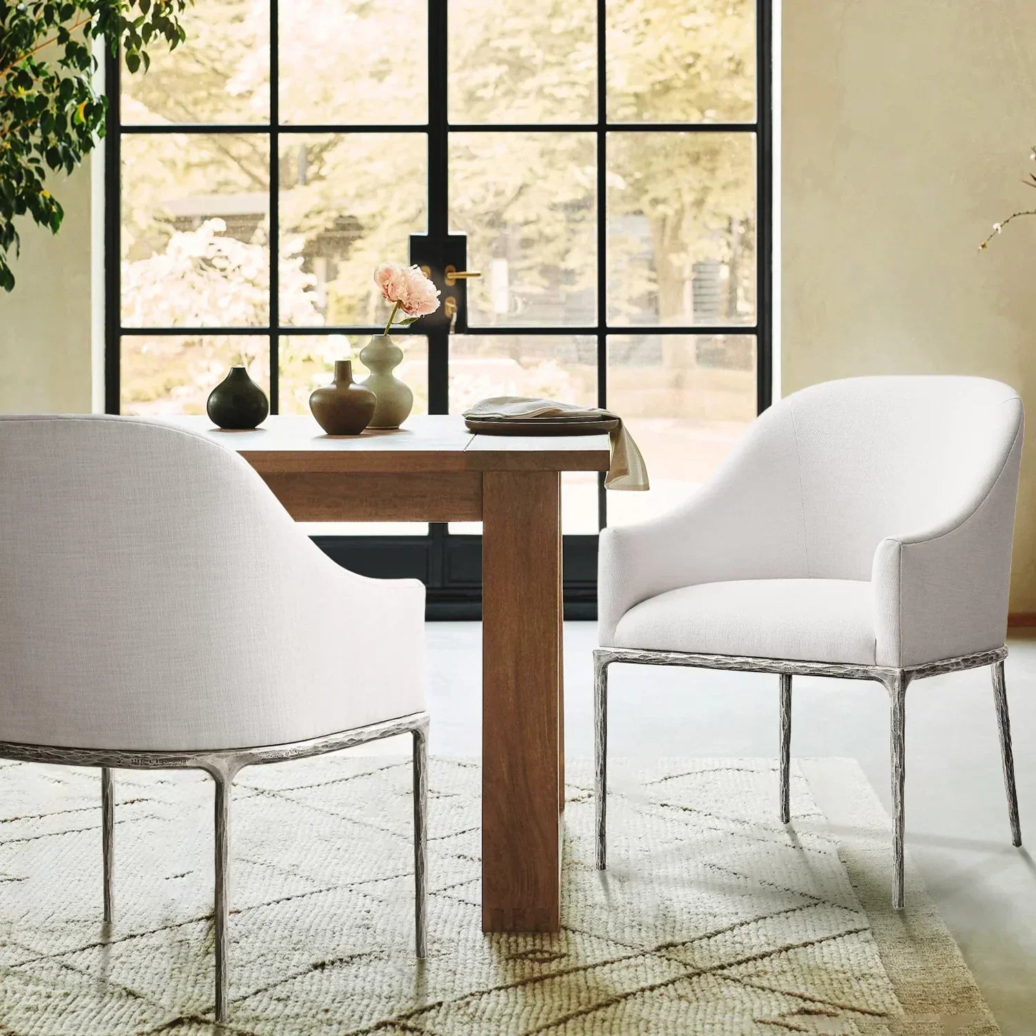 Hand-Forged Metal Slope Fabric Dining Armchair