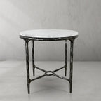Hand-Forged Metal Round Marble Side Table 18" 22"