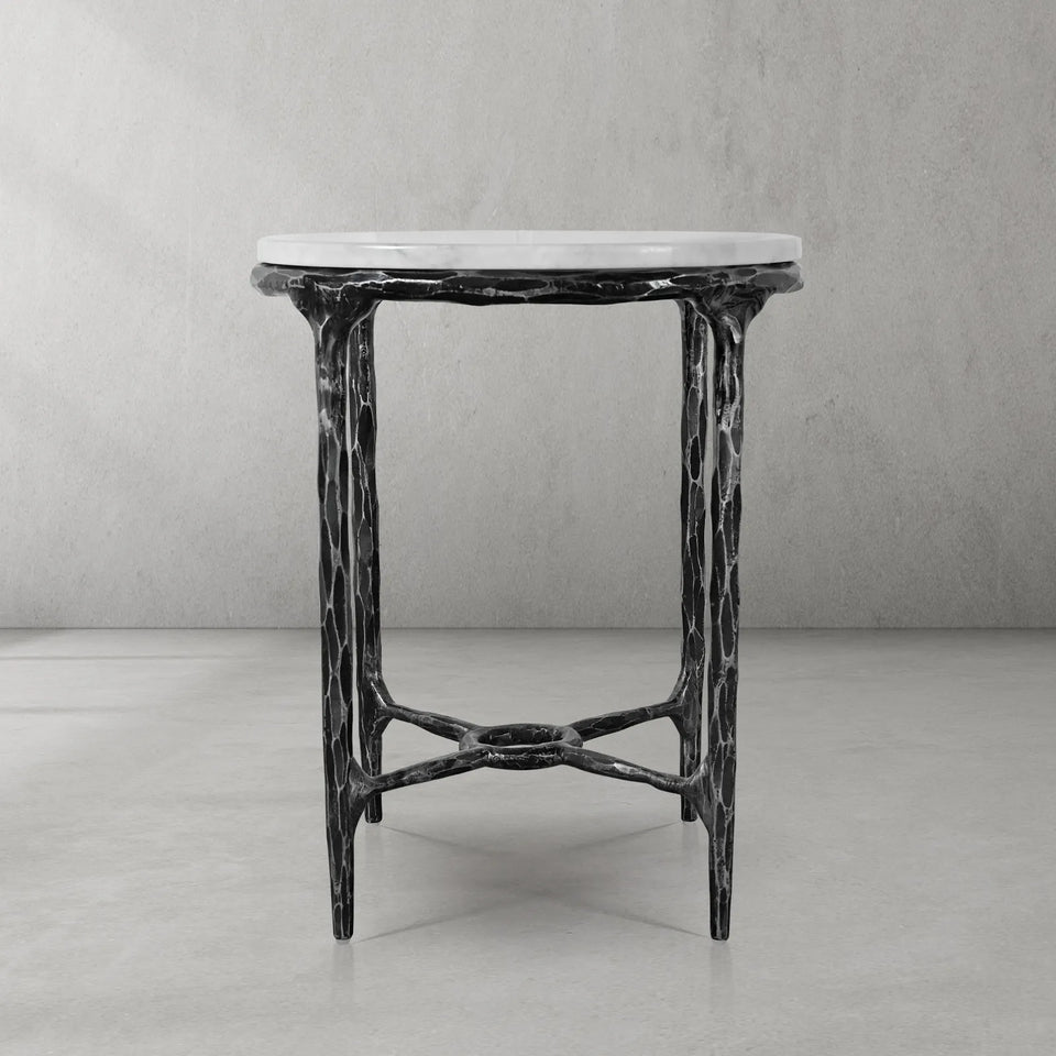 Hand-Forged Metal Round Marble Side Table 18" 22"