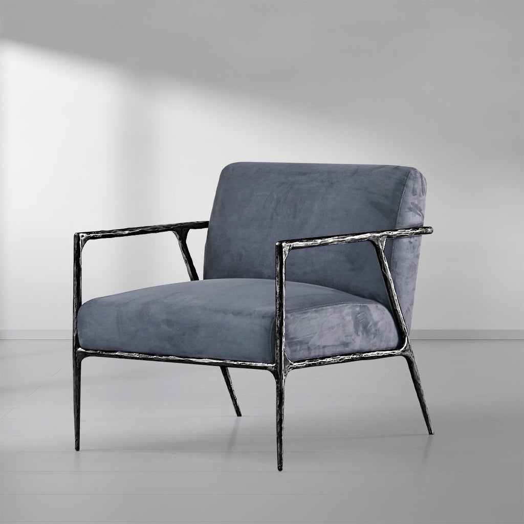 Hand-Forged Metal Retro Silver Iron Frame Track Armchair