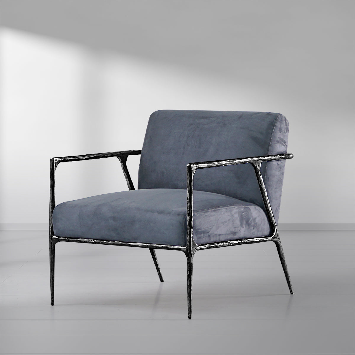 Hand-Forged Metal Retro Silver Iron Frame Track Armchair