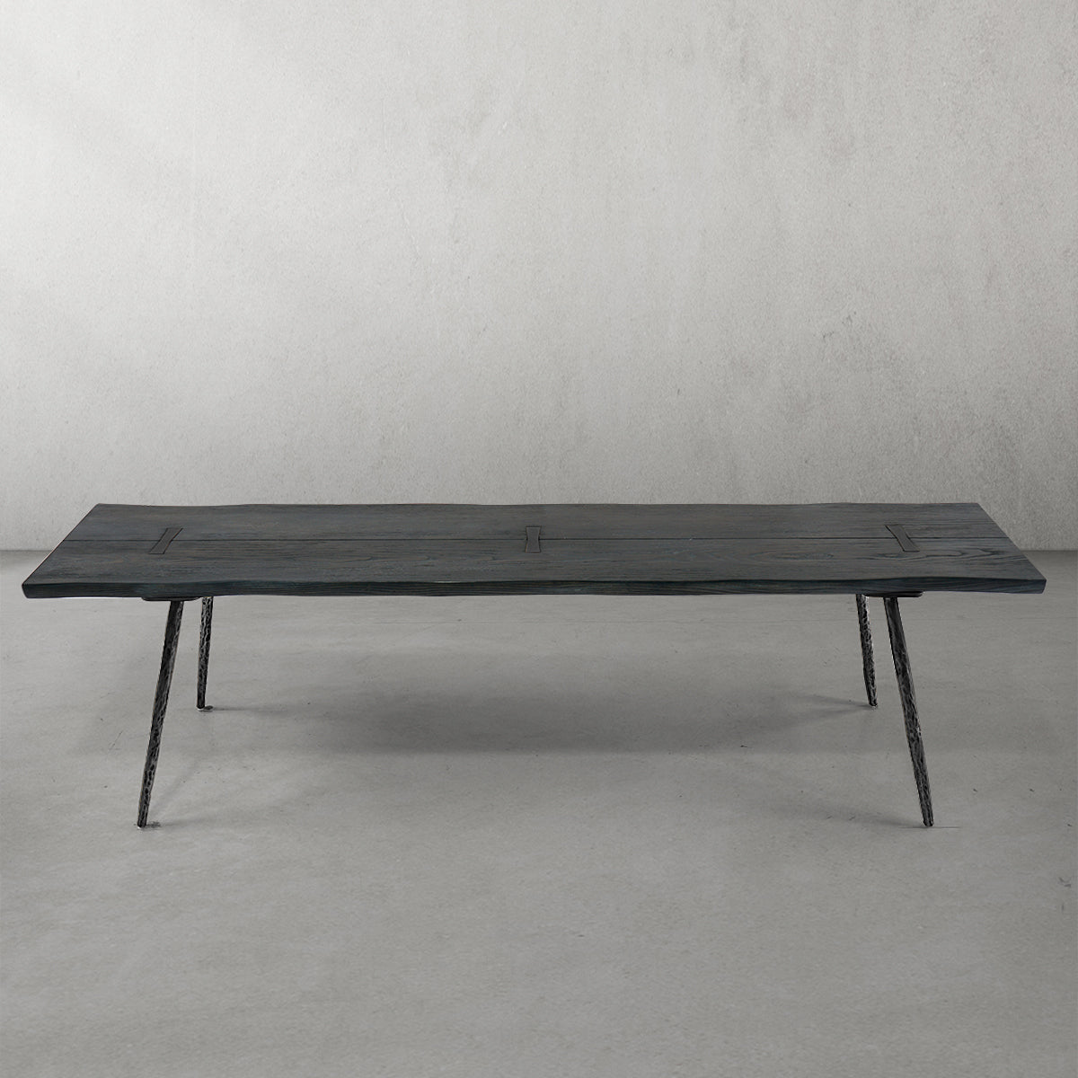 Hand-Forged Metal Retro Copper Frame Solid Wood Dining Bench