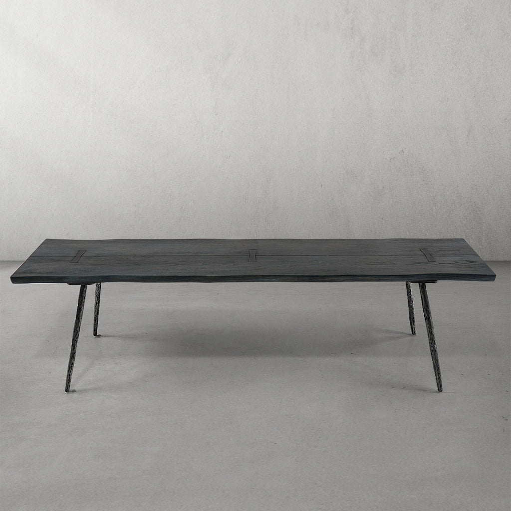 Hand-Forged Metal Retro Copper Frame Solid Wood Dining Bench