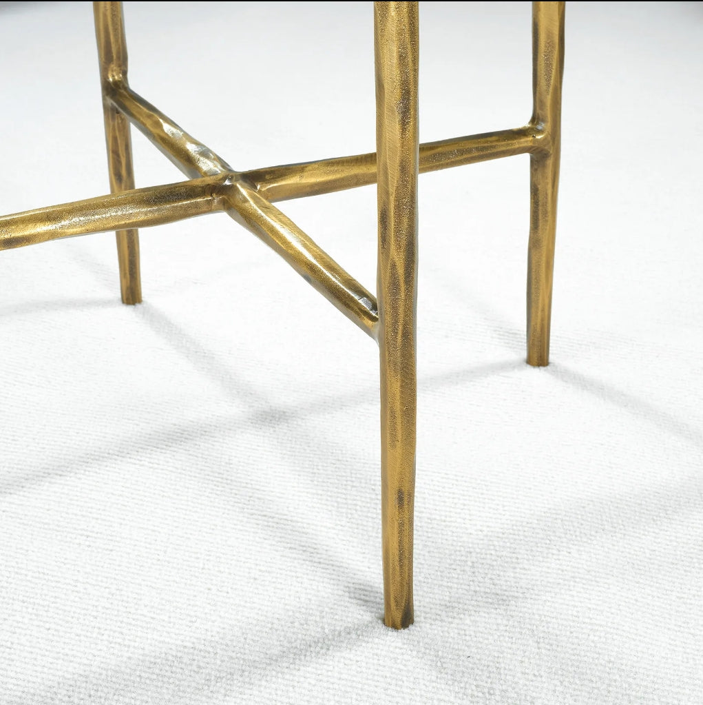 Hand-Forged Metal Round Marble Side Table 18" 22"