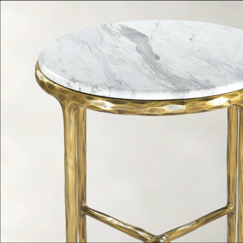 Hand-Forged Metal Round Marble Side Table 18" 22"