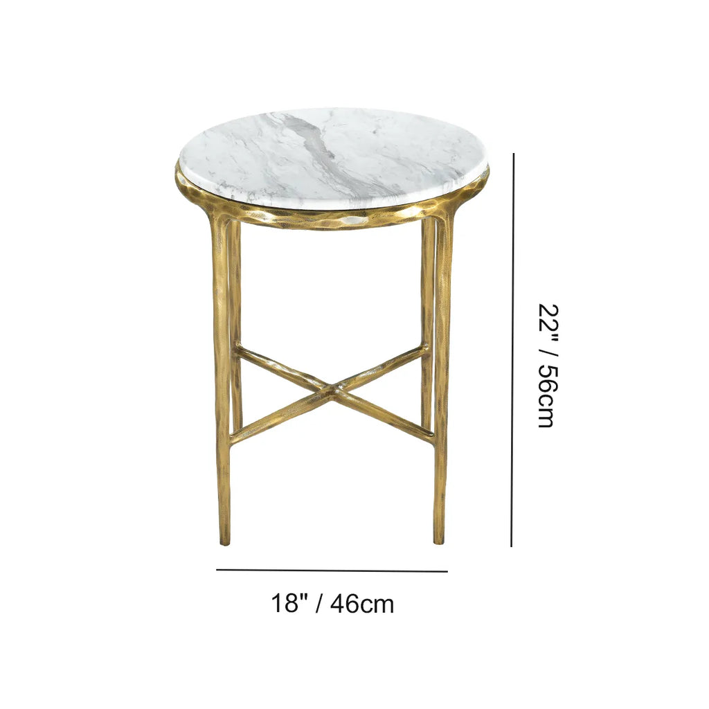 Hand-Forged Metal Round Marble Side Table 18" 22"