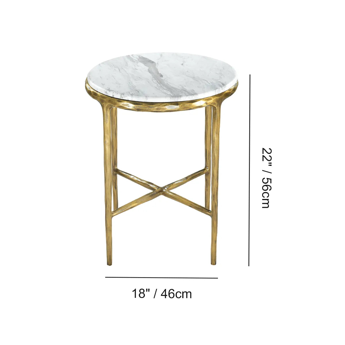 Hand-Forged Metal Round Marble Side Table 18" 22"