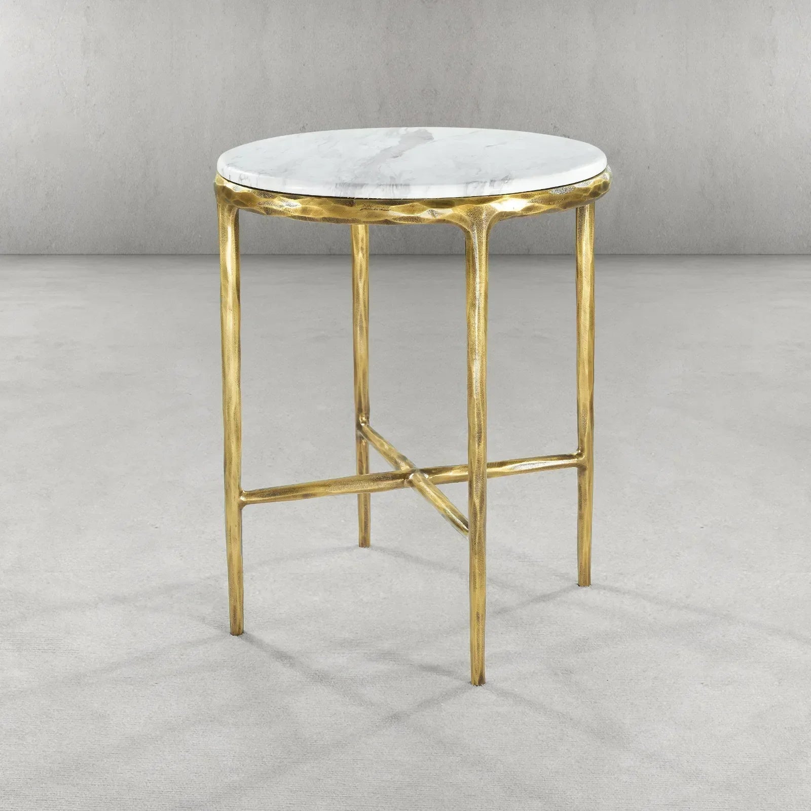 Hand-Forged Metal Round Marble Side Table 18" 22"