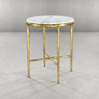 Hand-Forged Metal Round Marble Side Table 18" 22"