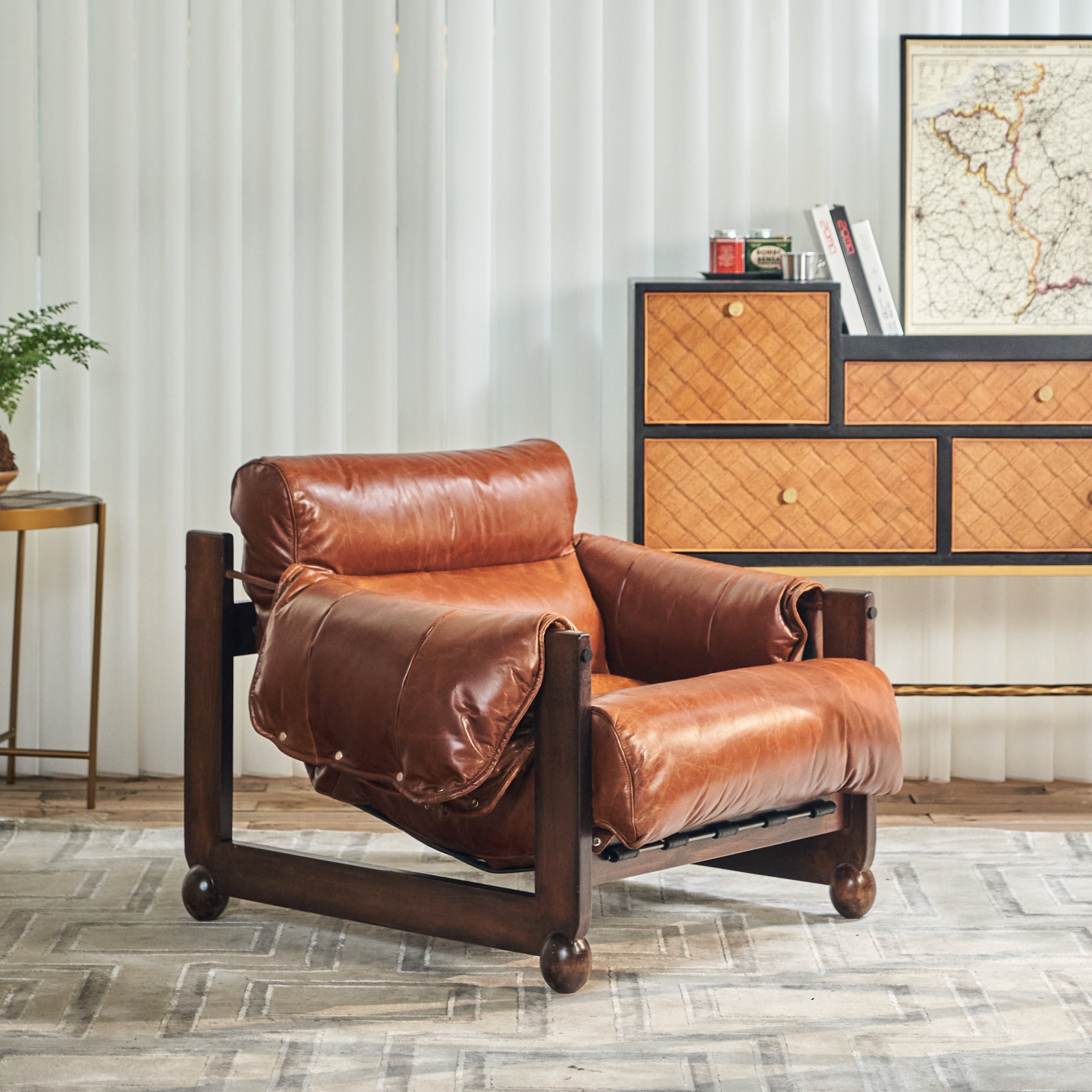 Distressed Leather Tiered Lounge Chair