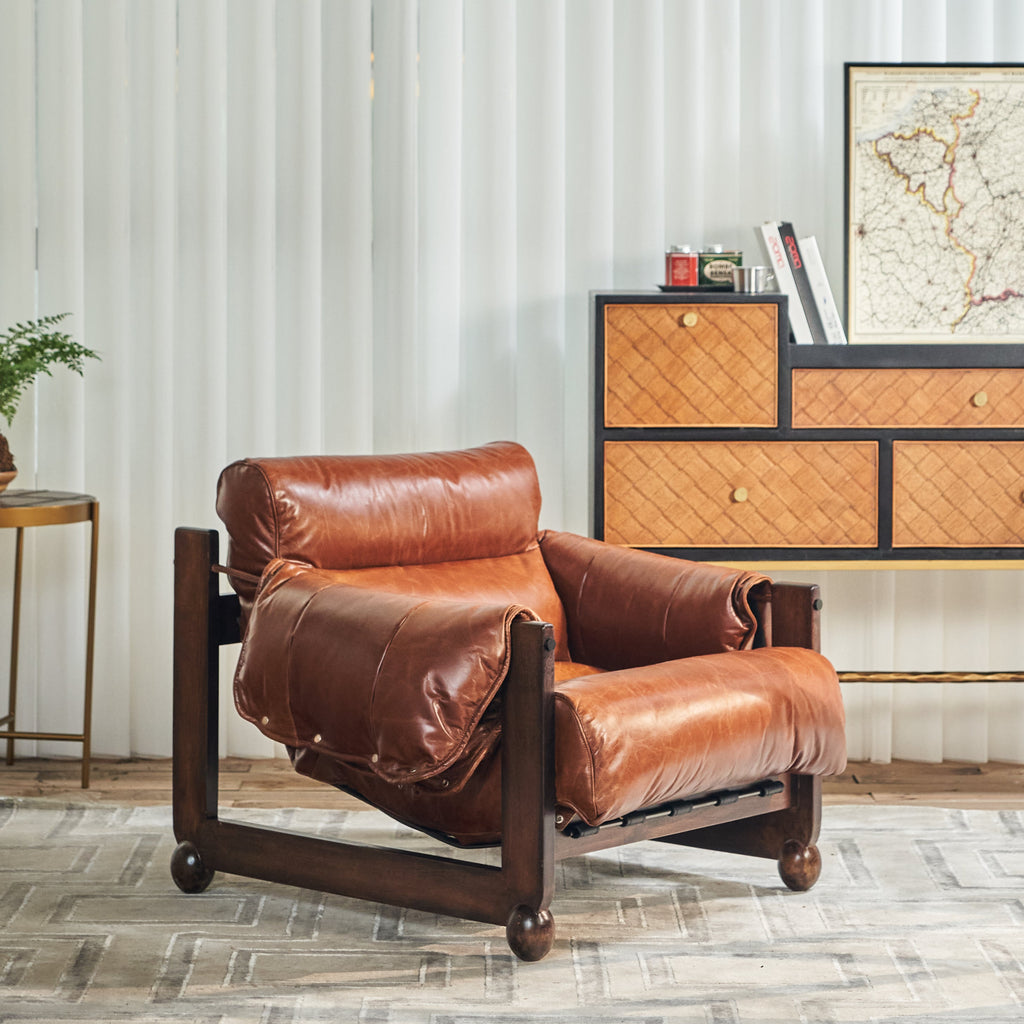 Distressed Leather Tiered Lounge Chair