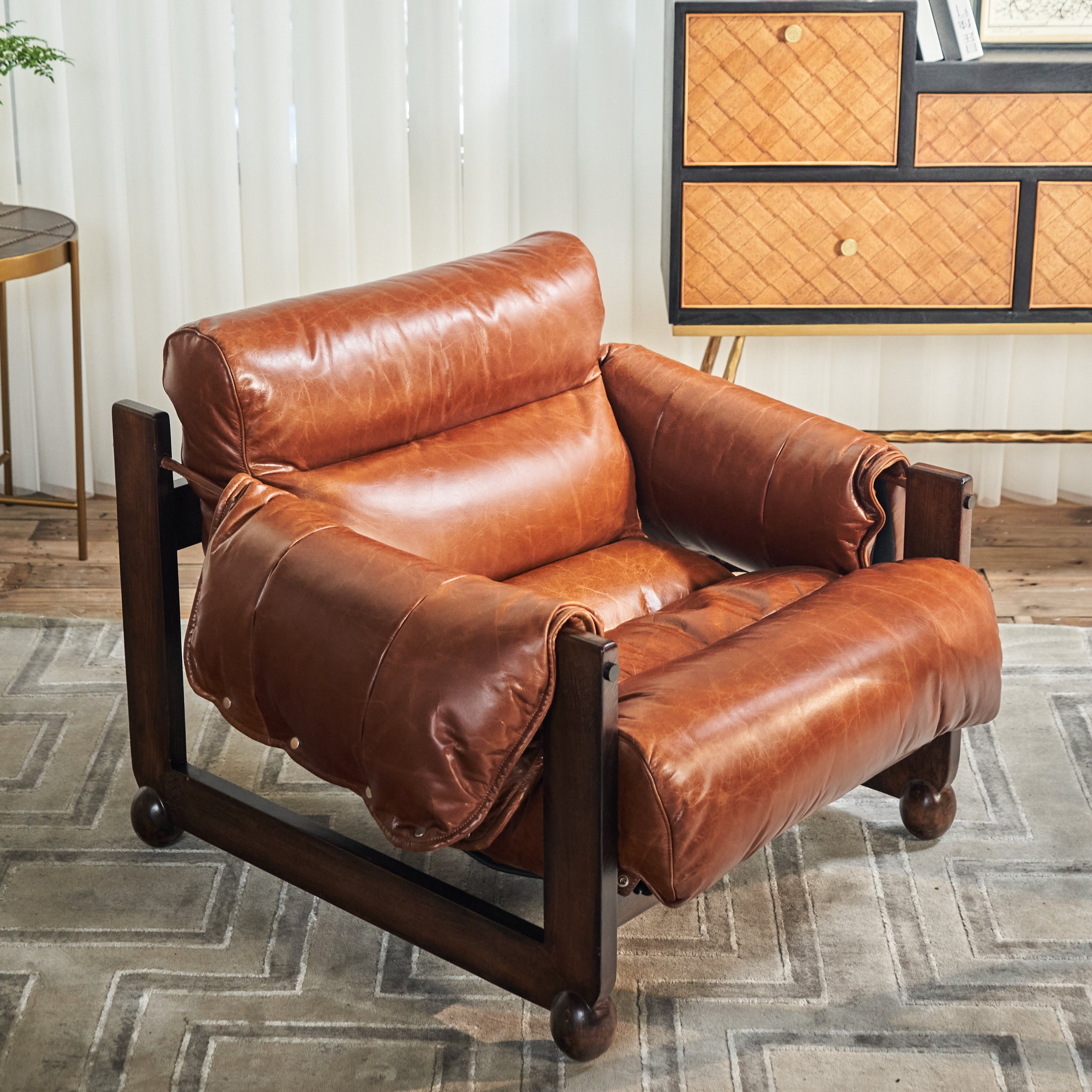 Distressed Leather Tiered Lounge Chair