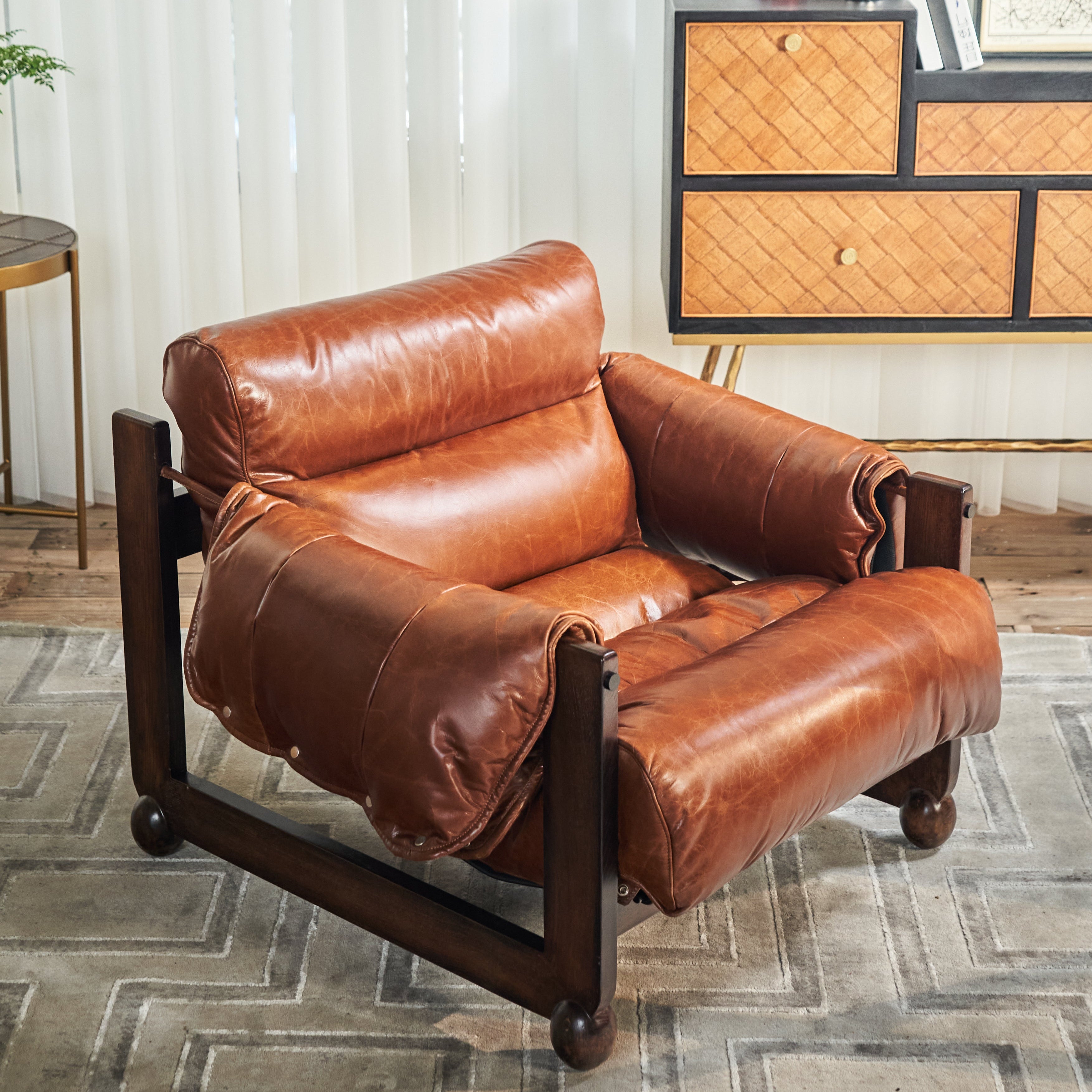 Distressed Leather Tiered Lounge Chair