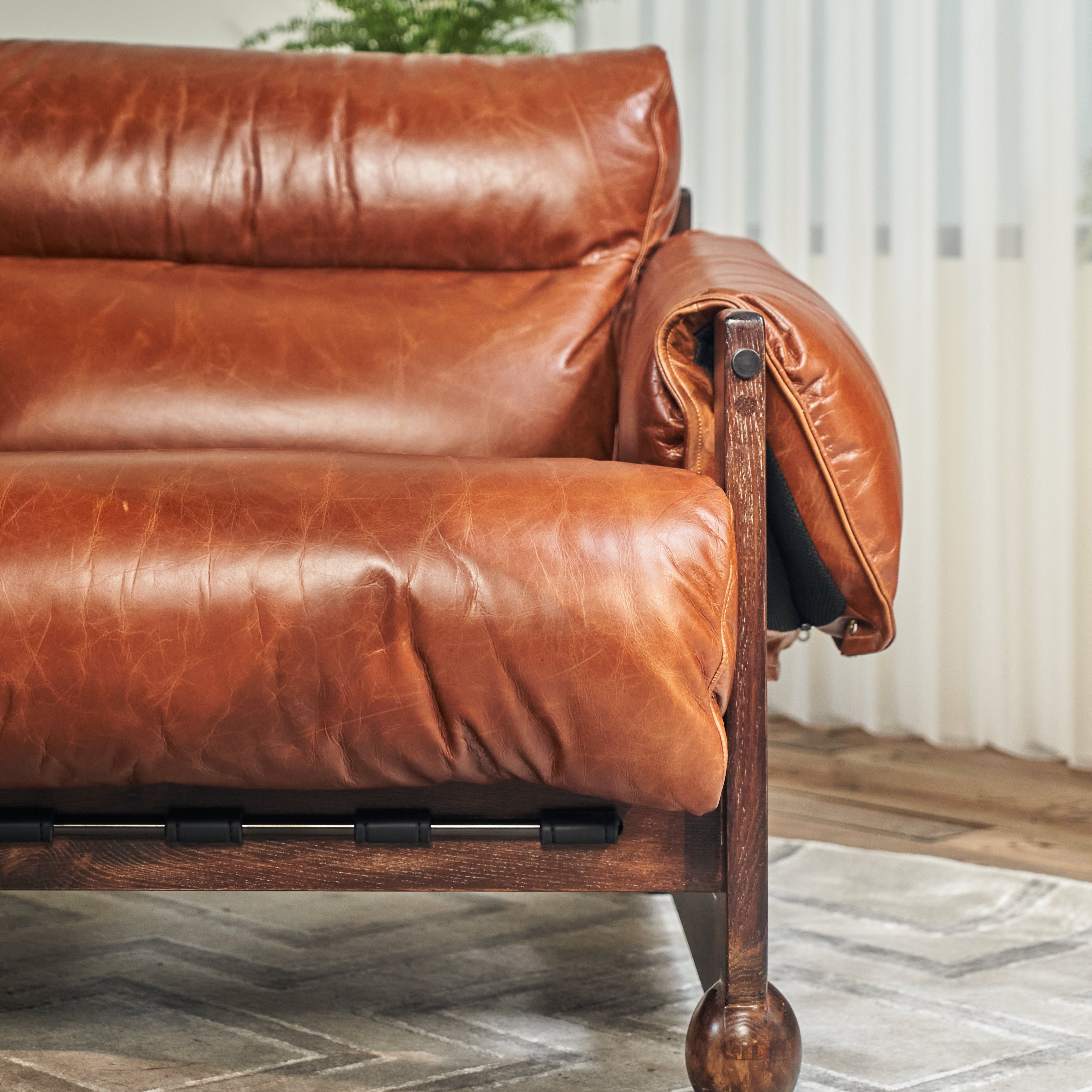 Distressed Leather Tiered Lounge Chair