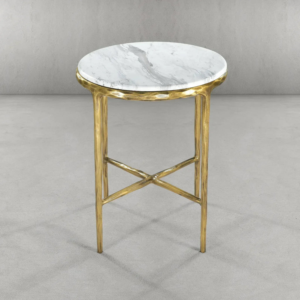 Hand-Forged Metal Round Marble Side Table 18" 22"