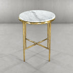 Hand-Forged Metal Round Marble Side Table 18" 22"