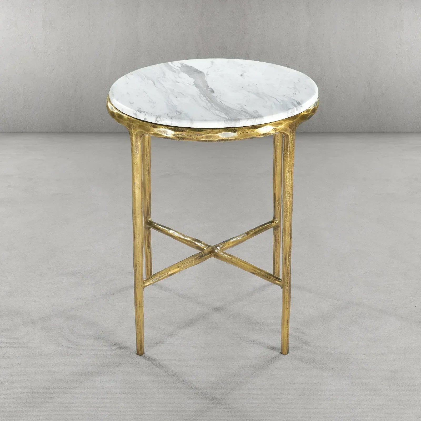 Hand-Forged Metal Round Marble Side Table 18" 22"