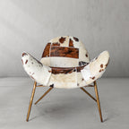 Cowhide Patchwork Wing Chair with Brass Base