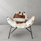 Cowhide Patchwork Wing Chair with Bronze Base