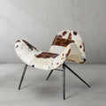 Cowhide Patchwork Wing Chair with Bronze Base
