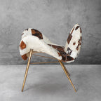 Cowhide Patchwork Wing Chair with Brass Base