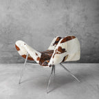 Cowhide Patchwork Wing Chair with Pewter Base