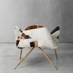 Cowhide Patchwork Wing Chair with Brass Base