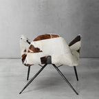 Cowhide Patchwork Wing Chair with Bronze Base