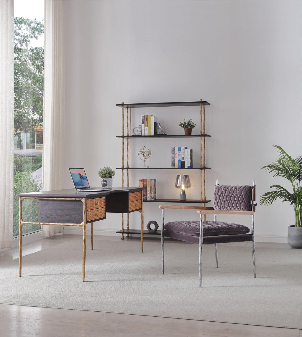 Hand-Forged Metal Retro Brass Iron Frame Rattan Desk