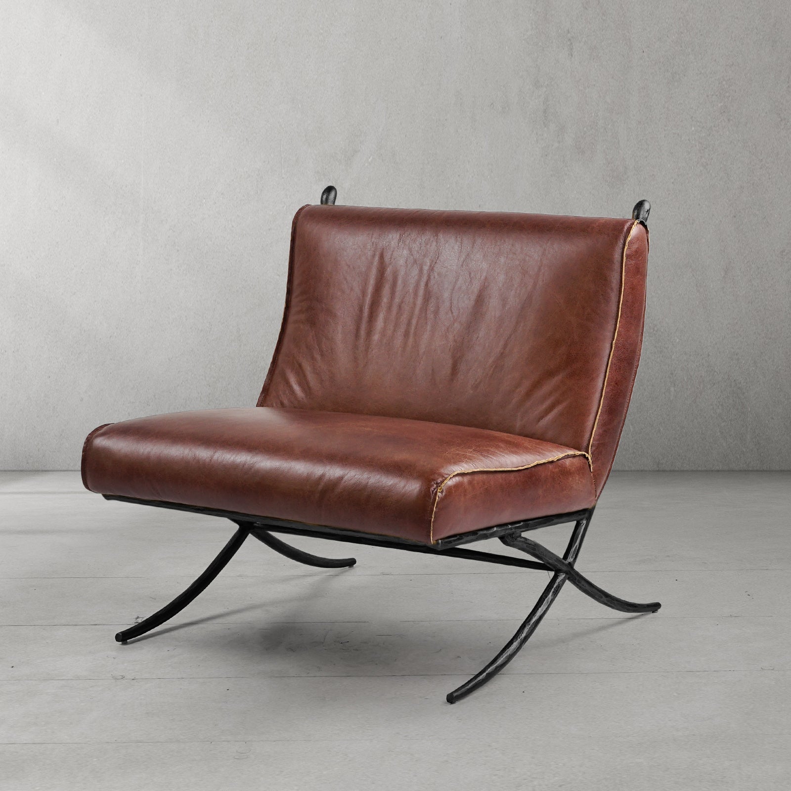 Hand-Forged Metal Vintage Leather Lounge Chair