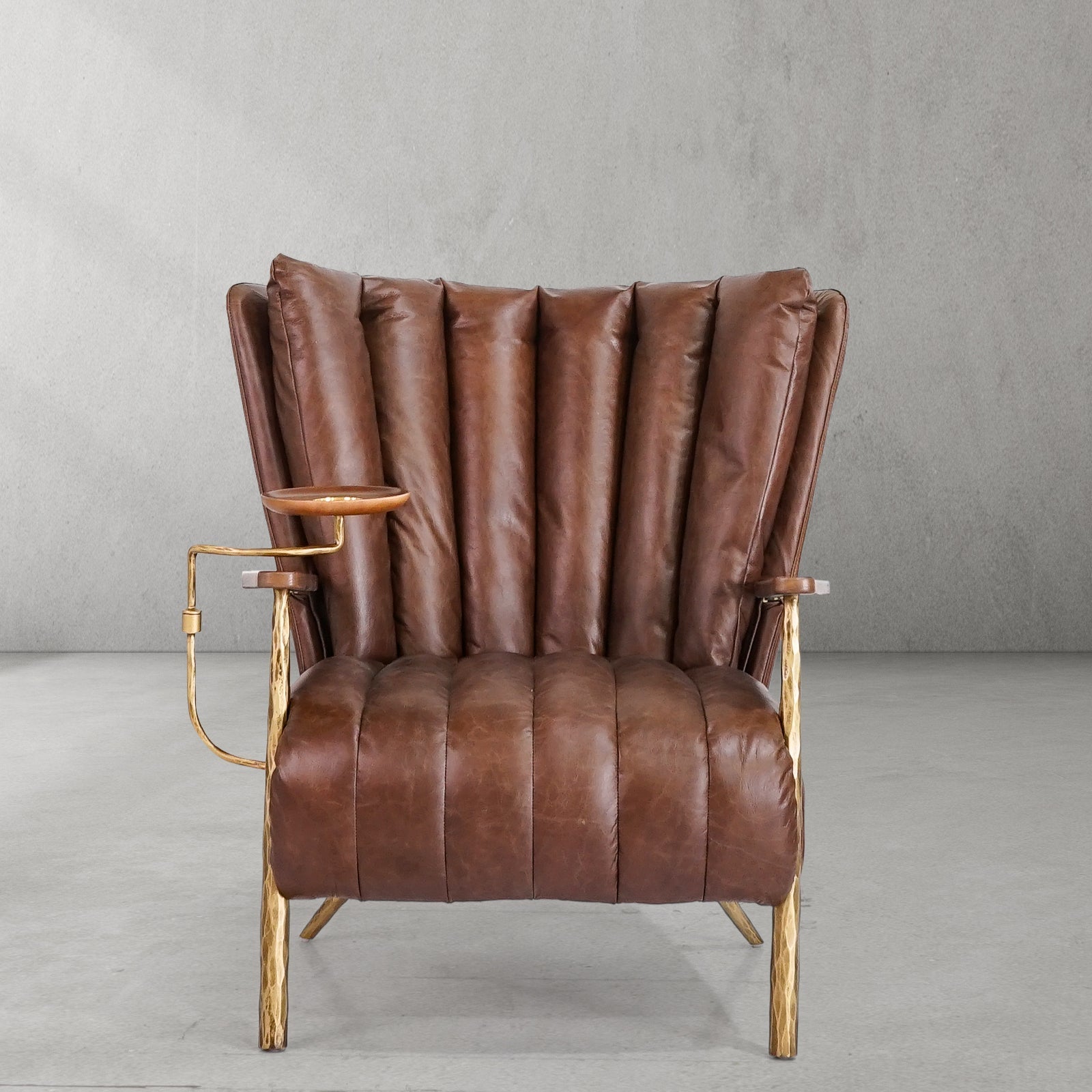 Hand-Forged Metal Vintage Leather Armchair Cigar Chair