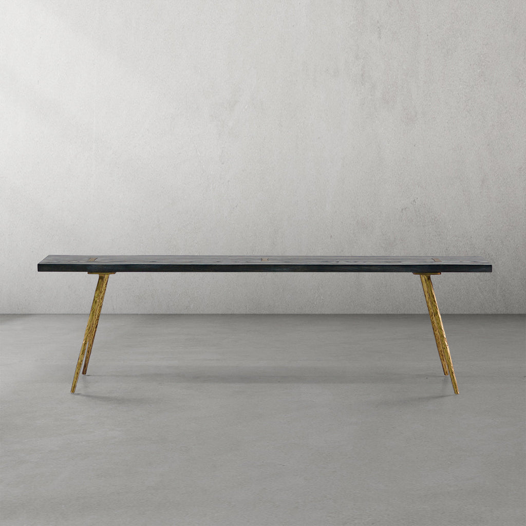 Hand-Forged Metal Retro Copper Frame Solid Wood Dining Bench