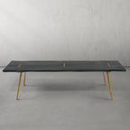 Hand-Forged Metal Retro Copper Frame Solid Wood Dining Bench