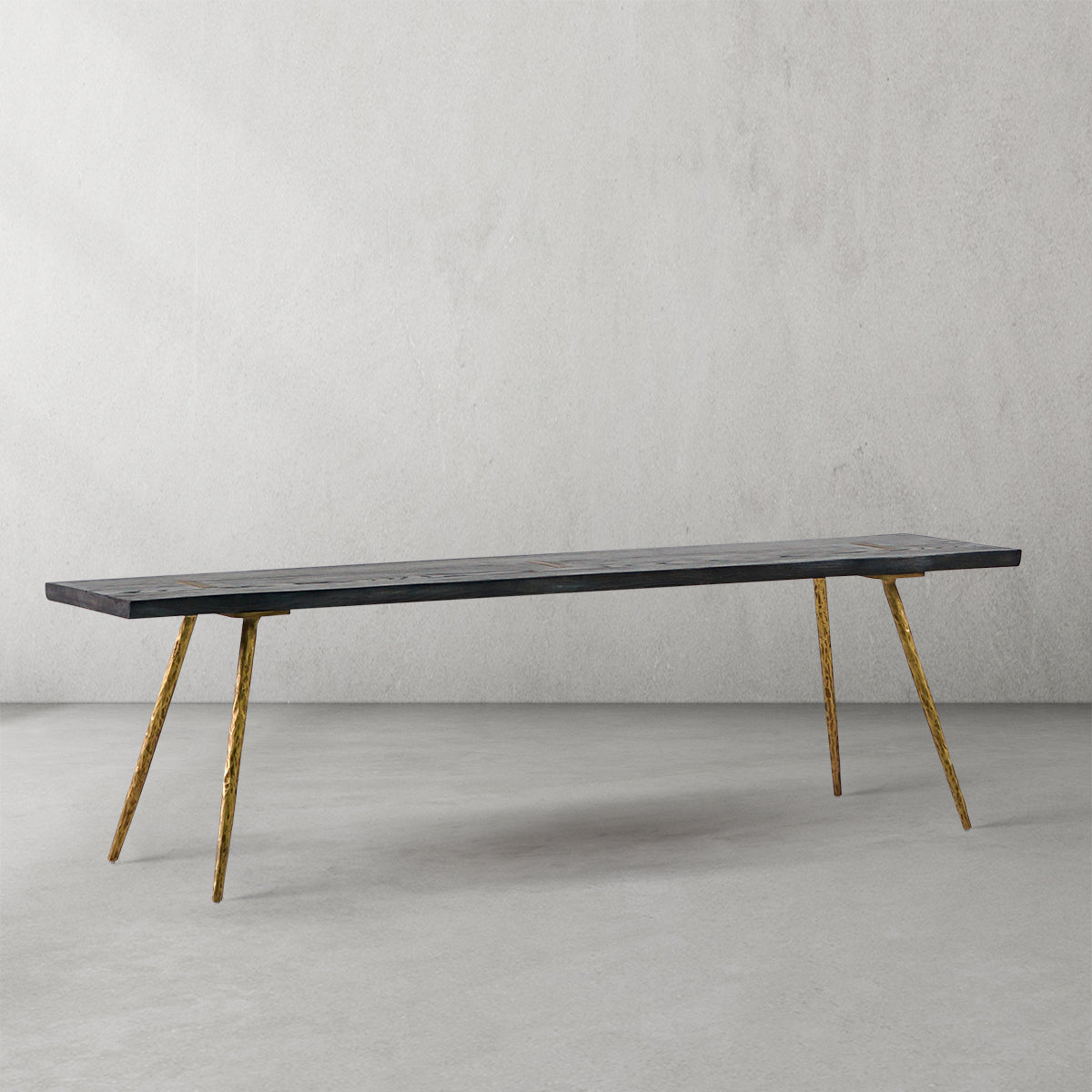 Hand-Forged Metal Retro Copper Frame Solid Wood Dining Bench