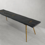Hand-Forged Metal Retro Copper Frame Solid Wood Dining Bench